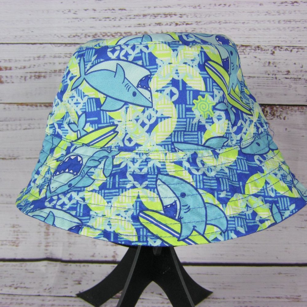 UV Skinz UPF 50+ Boys Bucket Hat Reversible Blue Surfing Sharks